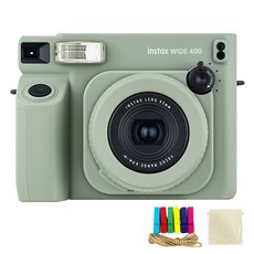 FUJIFILM 富士 instax WIDE 400 鼠尾草綠拍立得相機 + 絲絨袋 + 彩虹木質裝飾套組, 1套