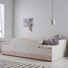 리바트 꼼므주니어 수납 침대 프레임 방문설치, 화이트핑크