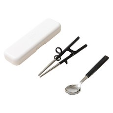 Edison 孩童用不鏽鋼學習餐具組, 筷子+勺子+盒子, 1組, 黑色