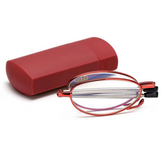 細金屬折疊式眼鏡框+眼鏡盒組 紅色, 1組, 單品