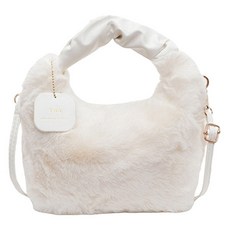 Elsso 柔軟人造毛皮可愛托特斜背包, 象牙白