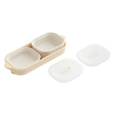 TACKAON 韓國製造 123 矽膠 吸附式 1格 餐盤 + 飯碗 + 湯碗 + 碗蓋 組, 1套, 黃色(餐盤), 象牙白(碗)