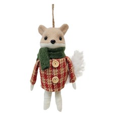 聖誕綠色圍巾狐狸樹裝飾品, 1個, 格紋, 16cm