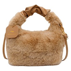 Elsso 柔軟人造毛皮可愛托特斜背包, 深米色