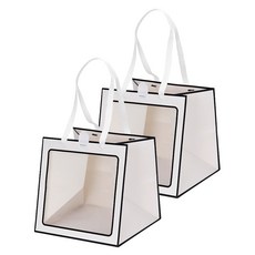 indi.k 大款透明窗禮物提袋 2入 + 貼紙 2入組, 1套, 白色