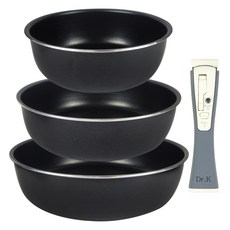 OSBEL IH電磁爐適用可拆式手柄鍋具4件組, 炒鍋 20cm+炒鍋 24cm+炒鍋 28cm+魔術手柄, 1組, 黑色