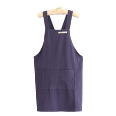 C/B透氣棉麻圍裙, 1個, 海軍藍