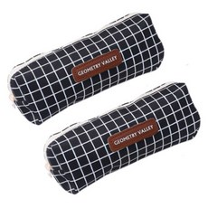 Geuraedada 現代風學生用大容量帆布收納包/筆袋, 黑色格紋, 2個