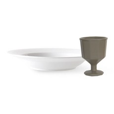 PRELUDE 高腳杯 + 新骨瓷義大利麵碗 26cm 套組, 灰色, 白色, 1套