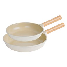 inbloom IH電磁爐適用木柄平底鍋2件組, 象牙白, 1組, 平底鍋 24cm+28cm