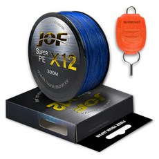 JOF SUPER PE 12股編織釣魚線 300m+Silver Cast 線夾, 藍色+隨機出貨(線擋), 1套