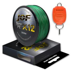 JOF SUPER PE 12股編織釣魚線 300m+Silver Cast 魚線固定器, 綠色+隨機出貨(固定器), 1套