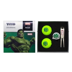 Volvik Marvel聯名Vivid系列3層高爾夫球 + 高爾夫球標 + 果嶺叉組, 浩克, 2顆, 1組