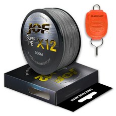 JOF 超級PE 12股編織釣魚線 500m + Silver Cast 線擋套組, 灰色(釣魚線), 隨機出貨(線擋), 1套
