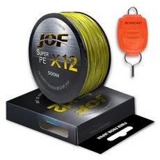 JOF Super PE 12 編織釣魚線 500m + 銀色鑄線塞套裝, 黃色(魚線)，隨機出貨(線塞), 1組
