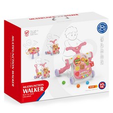 SKY SunStar 4合1水果嚕嚕車學習桌推車助步器, 粉紅色, 1個