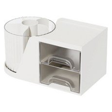 마다꾸미 회전형 연필 꽂이 화장품 정리함 미니 수납함 서랍 + 꽂이, 화이트, 1개