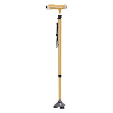 디페이브 클래식 노인 어르신 3발 논슬립 핸들 조명 지팡이 골드, 1개