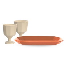 PRELUDE 高腳杯 2入 + Simplet 長方形盤子組合, 1套, 象牙白, 象牙白(高腳杯), 胡蘿蔔色(盤)