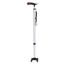 디페이브 클래식 노인 어르신 4발 논슬립 핸들 지팡이 실버, 1개