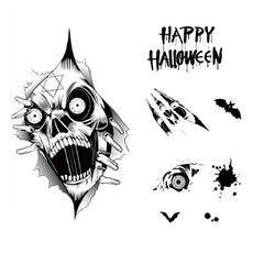 DaySoy 萬聖節快樂 骷髏窗貼, 1 撕紙骷髏, 4個