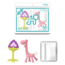 ange 固齒器2件組 + 收納盒2入組, 粉紅色(長頸鹿), 1套, 長頸鹿固齒器 + 3D葡萄 + 收納盒2入