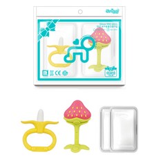 ange 固齒器 2款 + 收納盒 2個 套組, 混和顏色, 1套, 固齒器 香蕉環 + 3D草莓 + 收納盒2個