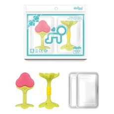 ange 固齒器 2款 + 收納盒 2個 套組, 綠色(嘴唇), 1套, 固齒器 草莓 + 嘴唇 + 收納盒2個