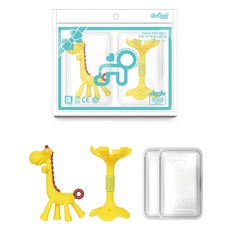 ange 固齒器 2款 + 收納盒 2個 套組, 黃色(嘴唇), 1套, 固齒器 長頸鹿 + 嘴唇 + 收納盒2個