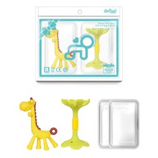 ange 固齒器 2款 + 收納盒 2個 套組, 綠色(嘴唇), 1套, 固齒器 長頸鹿 + 嘴唇 + 收納盒2個