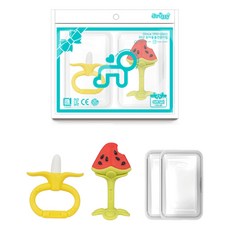 ange 固齒器 2款 + 收納盒 2個 套組, 混和顏色, 1套, 固齒器 香蕉環 + 3D西瓜 + 收納盒2個