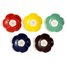 Bloom Series花形小碗5款組 14cm, 罌粟紅、鮮豔黃、海洋綠、鈷藍、梅子紫