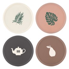 플라이토 국산 실리콘 프린팅 라운드 컵받침 4종 세트, 아이보리 + 브릭레드 + 브라운 + 블랙, 1세트