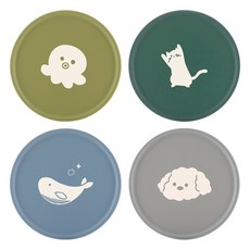 플라이토 국산 실리콘 프린팅 라운드 컵받침 4종 세트, 다크그린 + 헌터그린 + 마린블루 + 그레이, 1세트