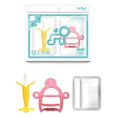 ange 固齒器 2款 + 收納盒 2個 套組, 粉紅色(長頸鹿手環), 1套, 固齒器 香蕉牙刷 + 長頸鹿手環 + 收納盒2個