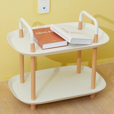 리빙스타 선반 둥근 사각형 트롤리, 화이트, 2단