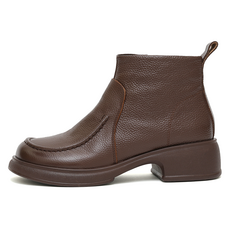 J SHOE 天然牛皮縫線設計內刷毛踝靴