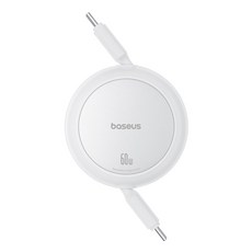 Baseus 倍思 最新型 Type C 60W PD超高速迷你捲盤充電線, 1個, 1m, 白色
