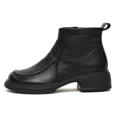 J SHOE 天然牛皮車線設計絨毛內裡踝靴