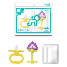 ange 固齒器 2款 + 收納盒 2個 套組, 混和顏色, 1套, 固齒器 香蕉環 + 3D葡萄 + 收納盒2個