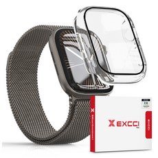 EXCCI 9H 全覆蓋鋼化玻璃一體式硬殼智慧手錶保護殼 42mm, 1個, 透明