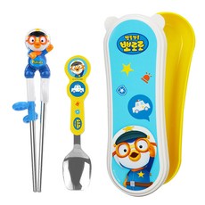 Edison X Pororo 不鏽鋼筷匙組 右手用, 學習筷 + 湯匙 + 收納盒, 1組, 警察造型款