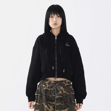 saintpain 女款拼色短版刷毛棉質寬鬆連帽拉鍊外套
