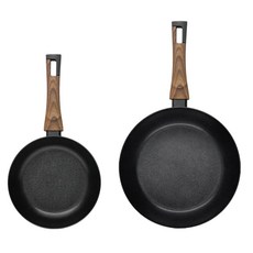 Silvat IH電磁爐適用Carino木柄平底鍋2件組, 20cm+24cm, 1組, 黑色