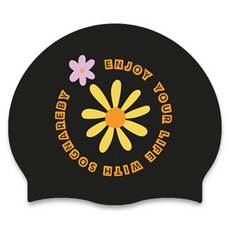 SOGNAREBY 成人可愛花朵矽膠泳帽, 1個, 黑色