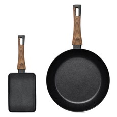 Silvat IH電磁爐適用Carino鍋具2件組, 方形煎鍋 18cm+平底鍋 28cm, 1組, 黑色