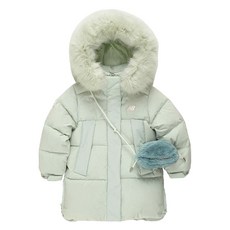 New Balance Kids 女童款柔軟毛領連帽中長版鴨絨外套+斜背包組