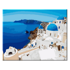 Momofix Painting DIY 數字油畫 40 x 50 cm, J42 藍色屋頂聖托里尼