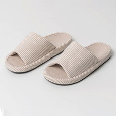 女士加厚條紋室內拖鞋, 1個, 米色