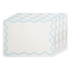 마켓피오 화이트 물결라인 테이블 매트, 타입 3, 4개, 45 x 30 cm